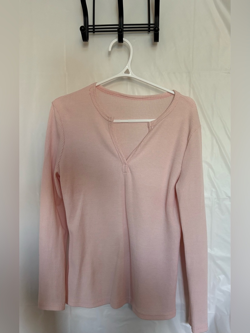 Women's Pink Waffle Knit Long-Sleeve Top